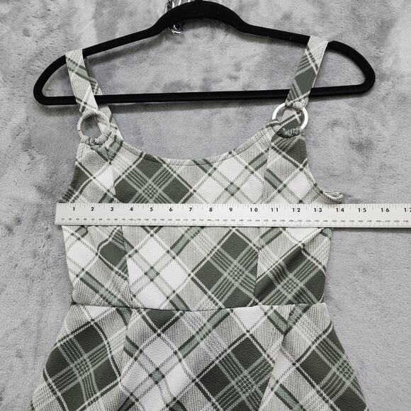 No Boundaries Romper Womens XS Juniors 1 Green White Plaid Sleeveless Stretch - Picture 7 of 10